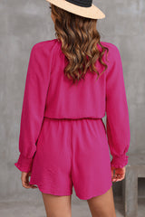 Rose Tie Knot V Neck Puff Long Sleeve Romper