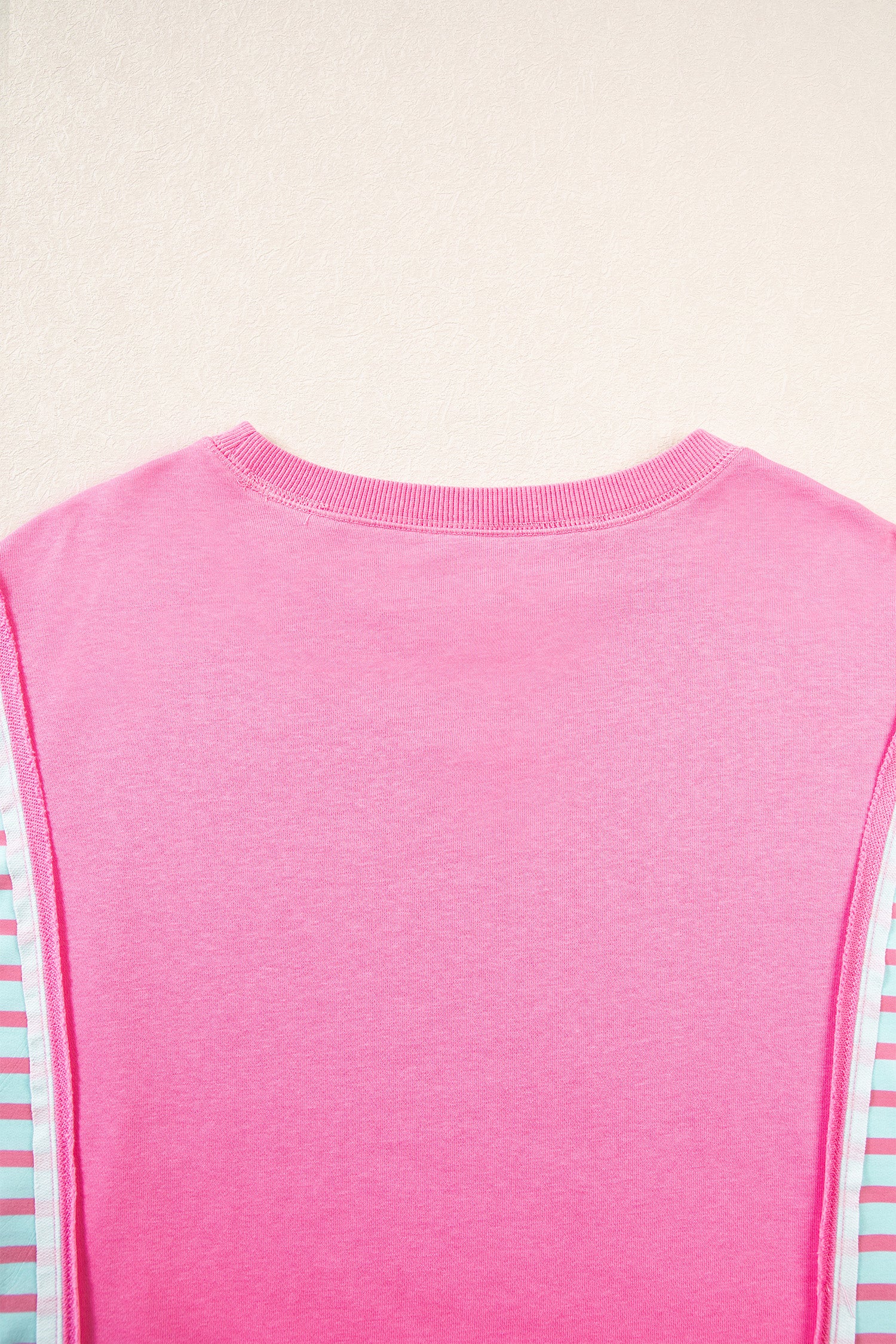 Rose Stripe Color Block Patchwork Relaxed Split Long Sleeve Top