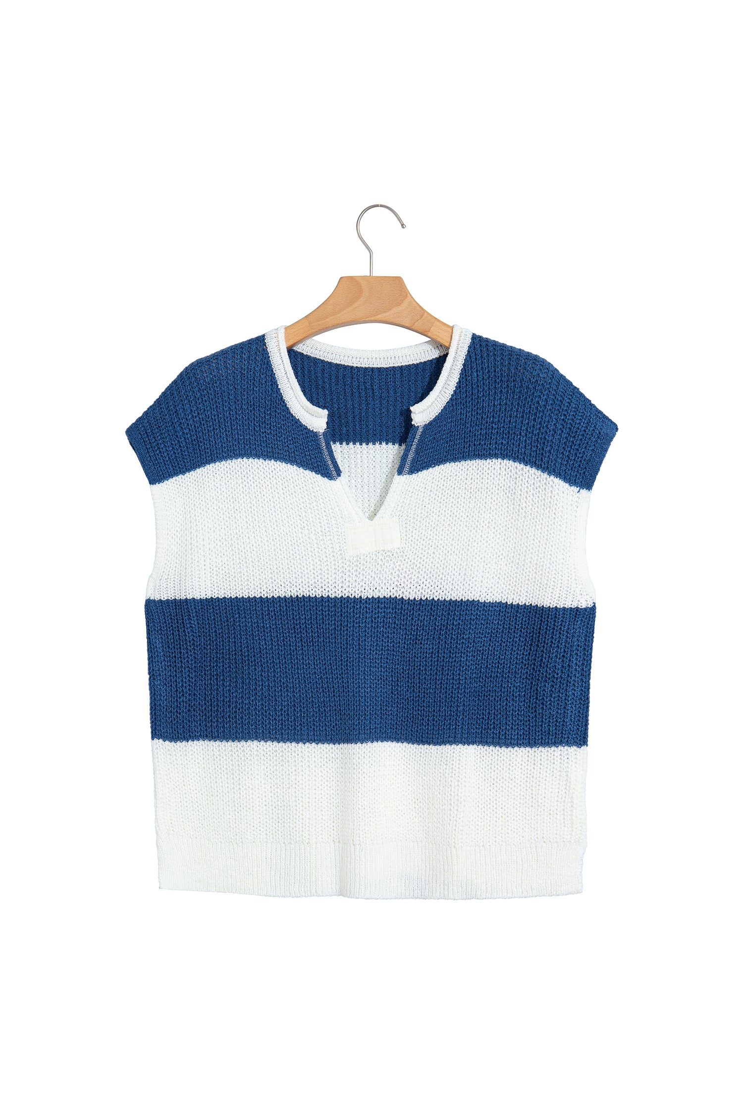 Brown Stripe Striped Colorblock Knit V Neck Short Sleeve Loose Sweater