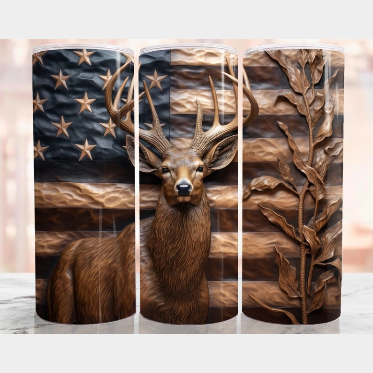 3D Deer American Flag Tumbler