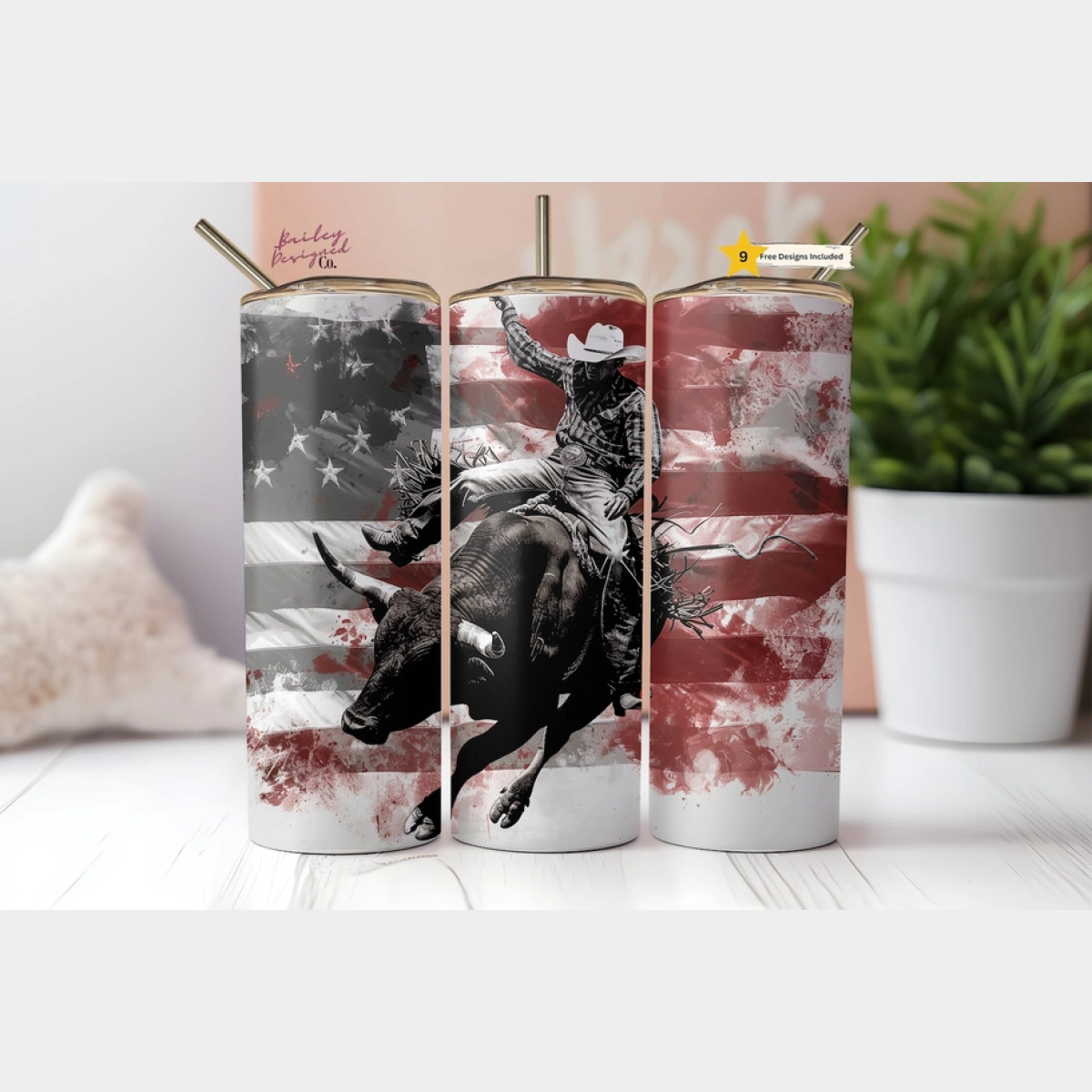 American Flag Rodeo Cowboy Tumbler