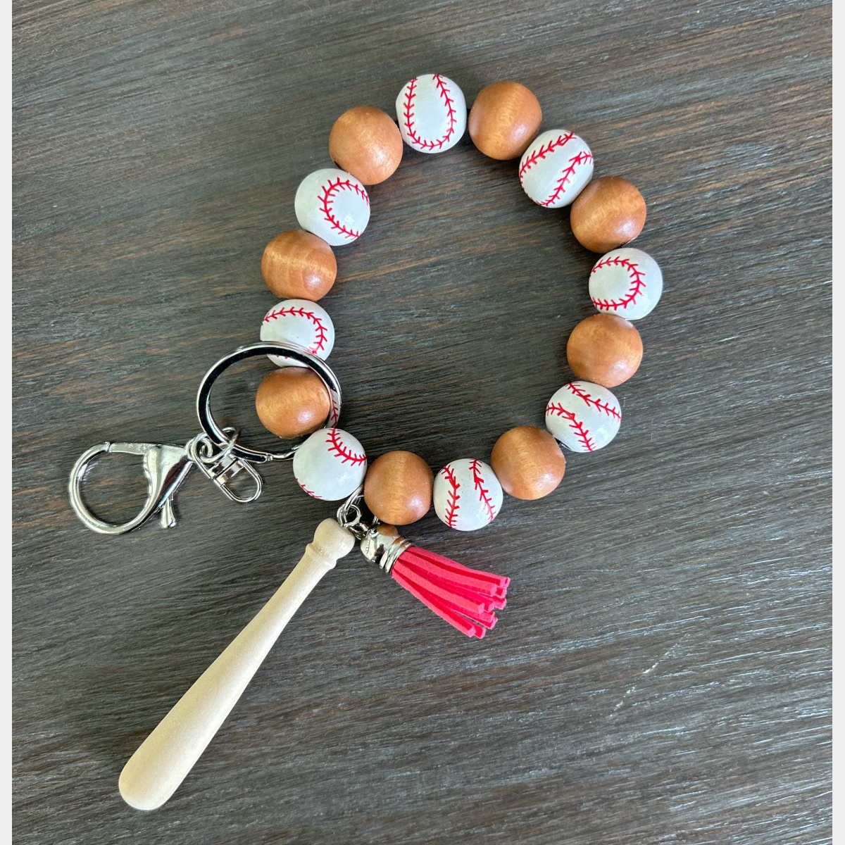 Baseball Keychain Wristlet with Baseball Bat