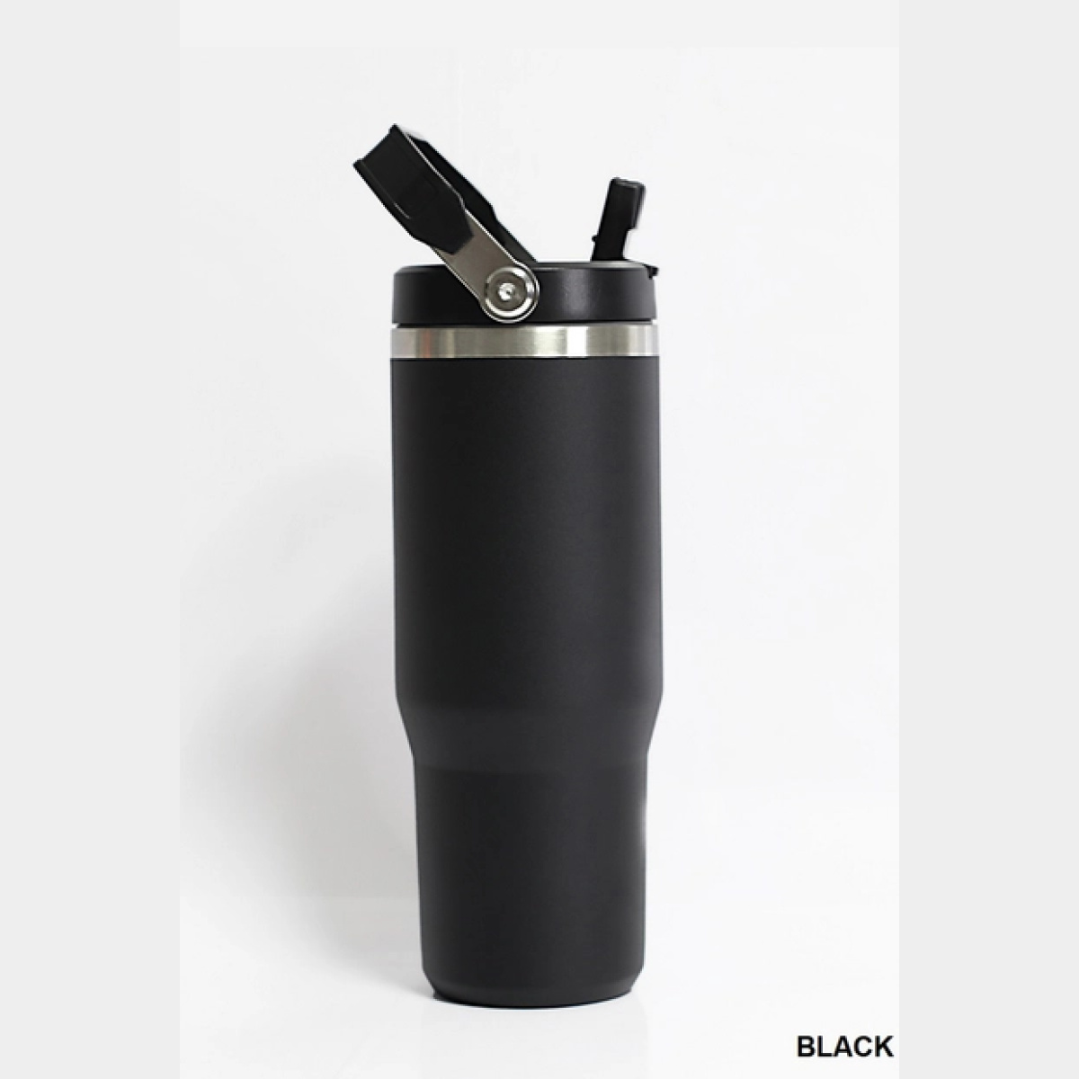 Black - Stainless Steel Flip Straw Tumbler