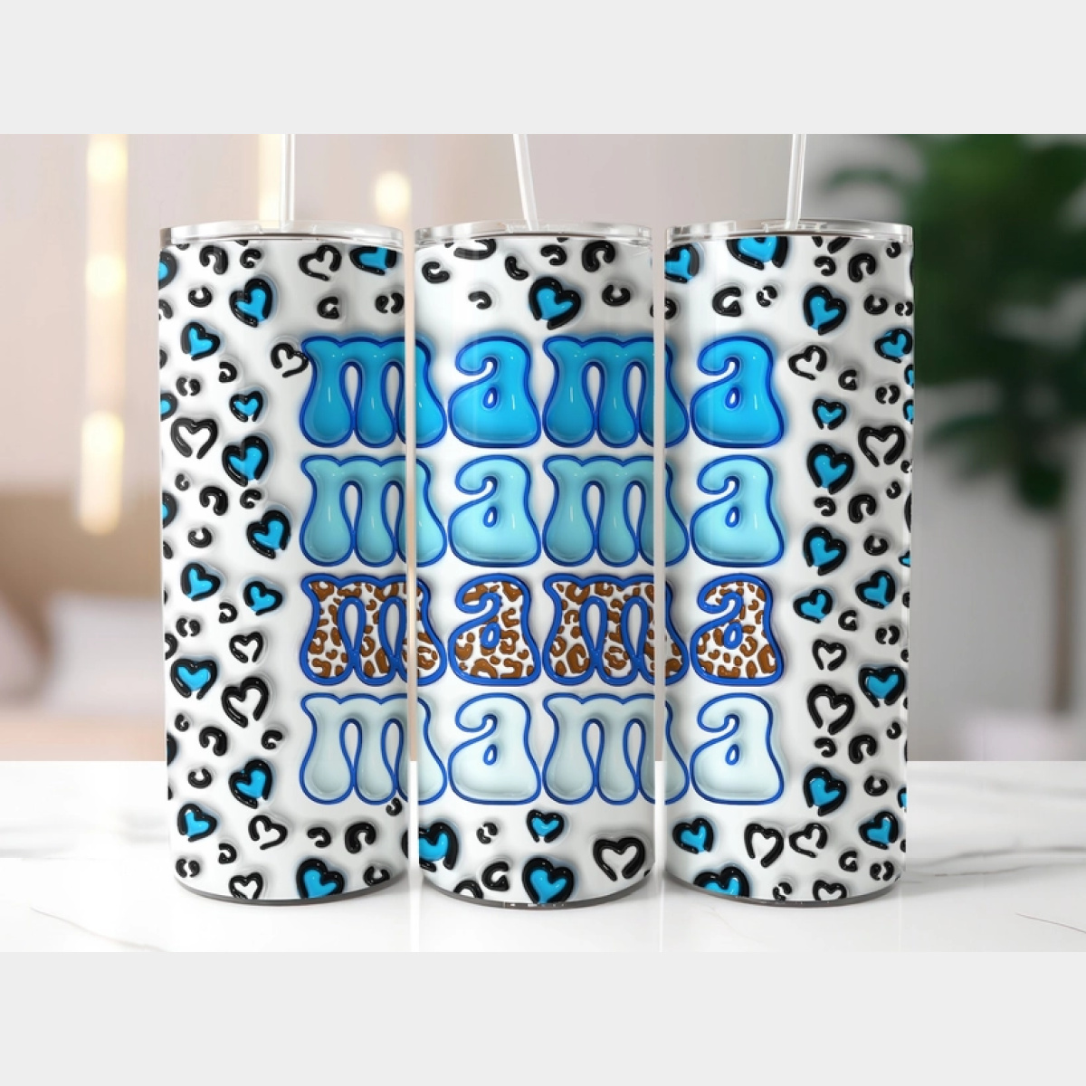 Blue 3D Retro Mama Tumbler