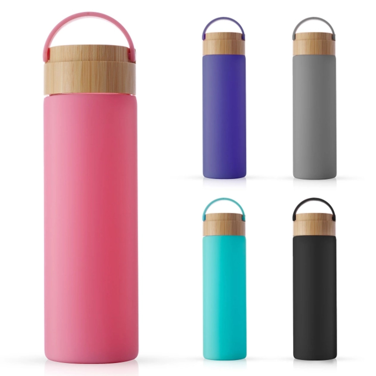 Colored Glass Water Bottle with Silicone Sleeve & Bamboo Lid