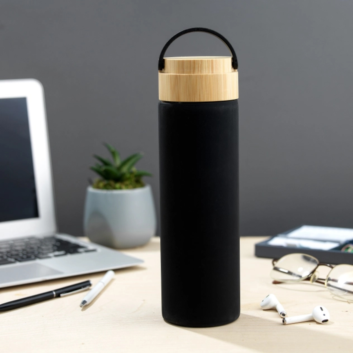 Colored Glass Water Bottle with Silicone Sleeve & Bamboo Lid