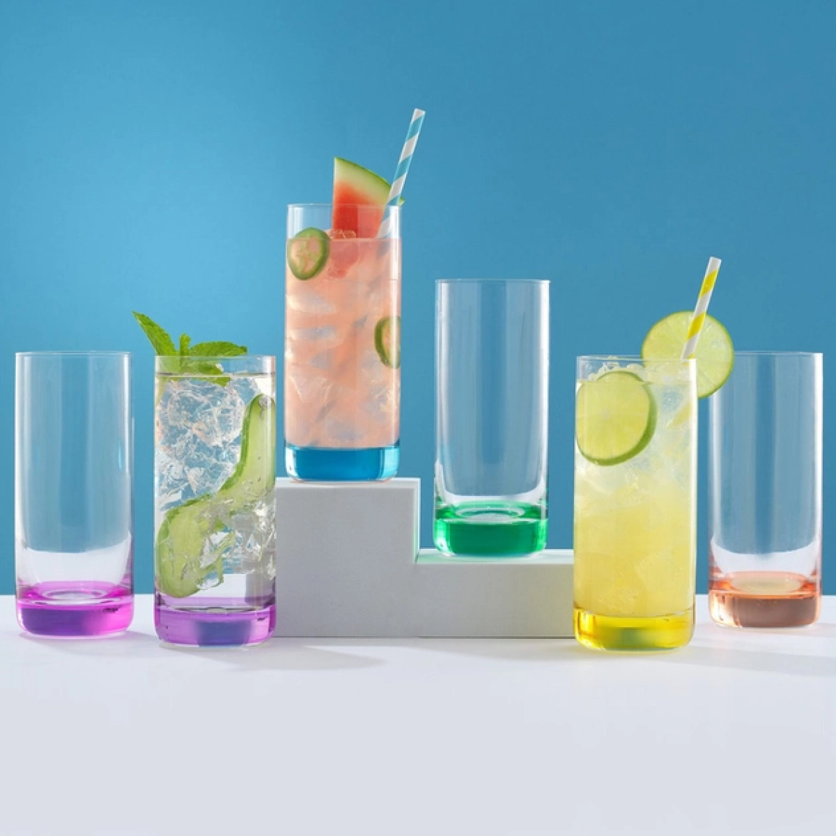 Hue Colored Highball Drinking Glasses - Set of 6