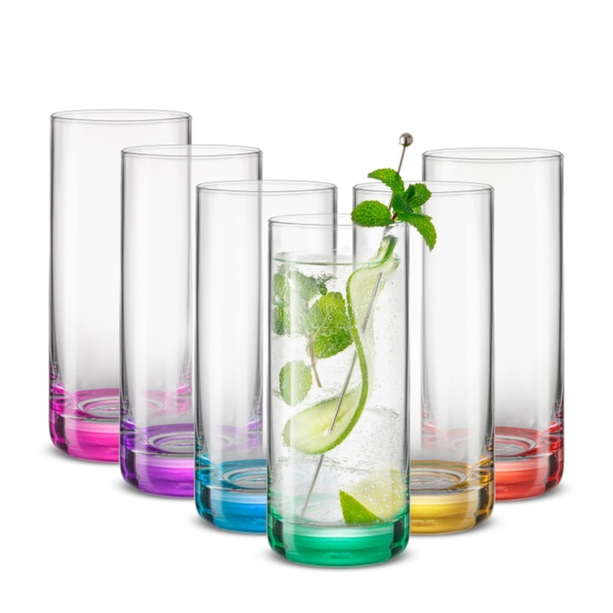 Hue Colored Highball Drinking Glasses - Set of 6