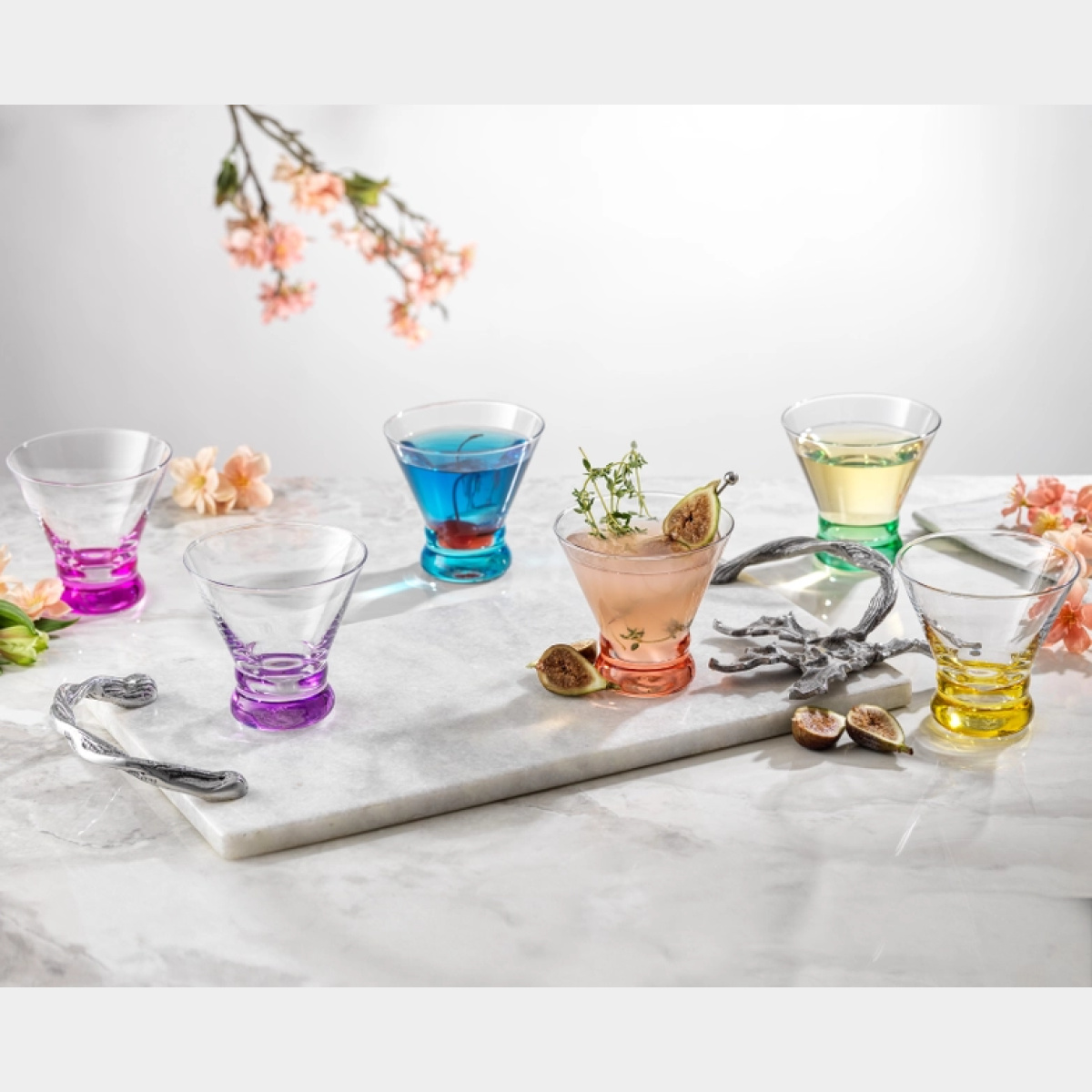 Hue Colored Stemless Martini Glasses, Colorful Party Glasses