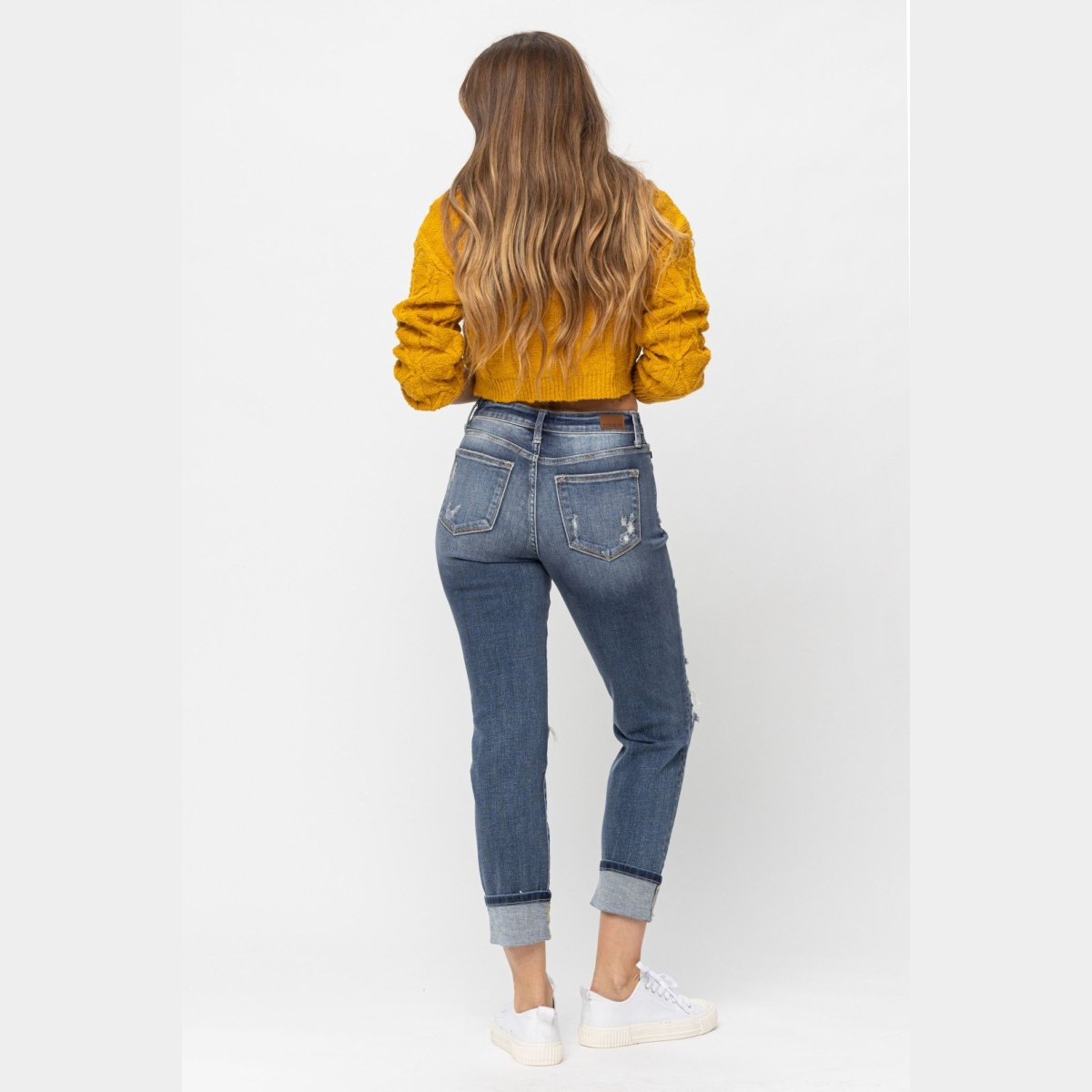 Judy Blue Mid-Rise Cuffed Destroy Boyfriend Jeans