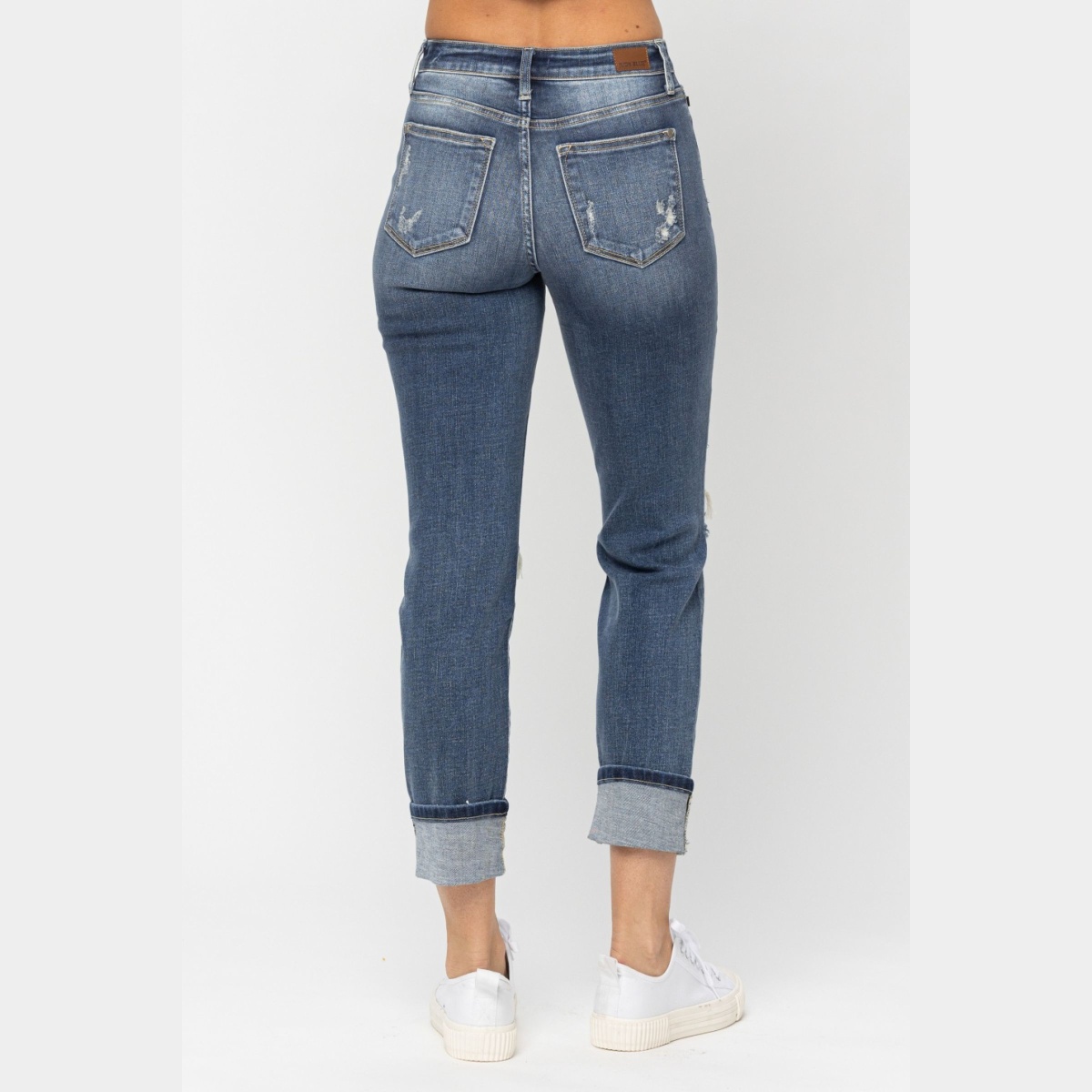 Judy Blue Mid-Rise Cuffed Destroy Boyfriend Jeans