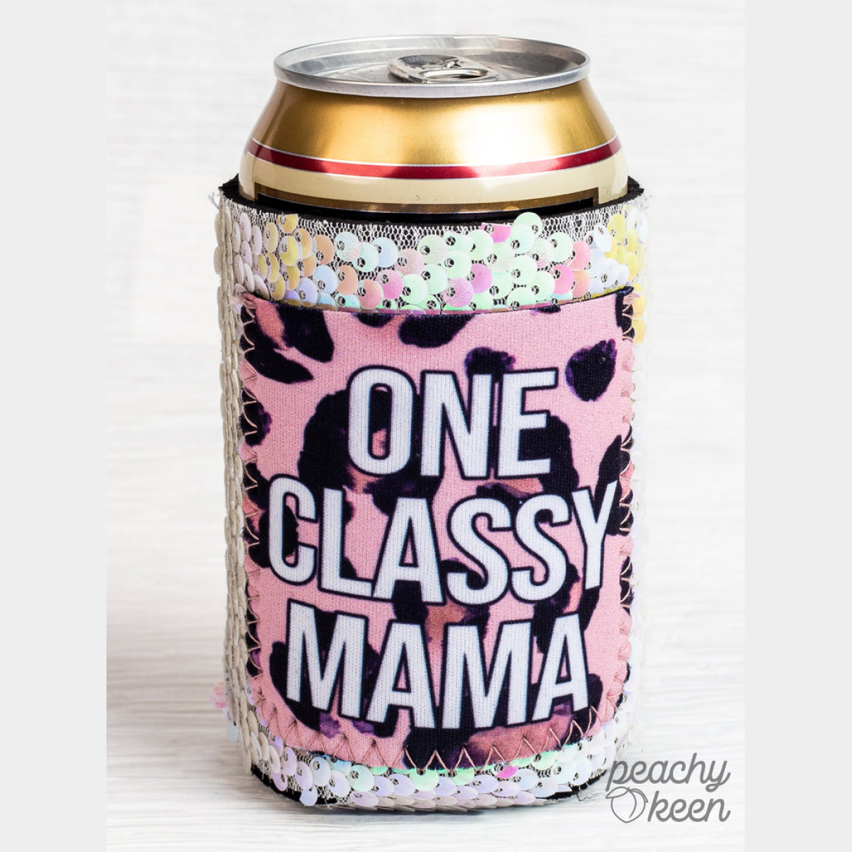 One Classy Mama Sequin Shifting Can Cooler