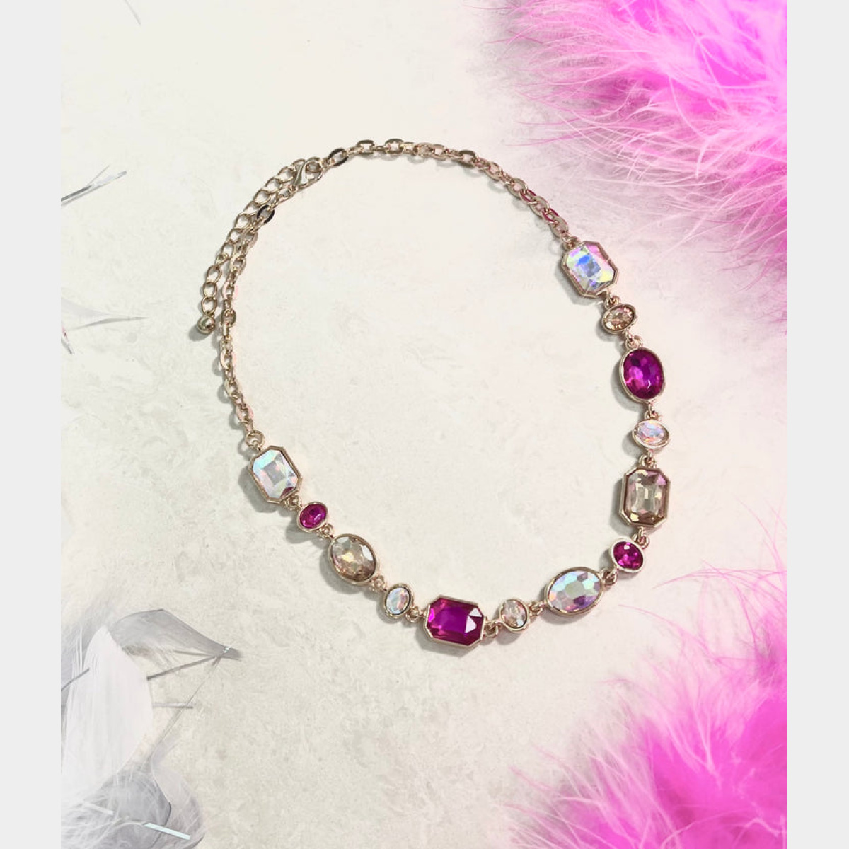 Pink Bejeweled Single Strand Necklace