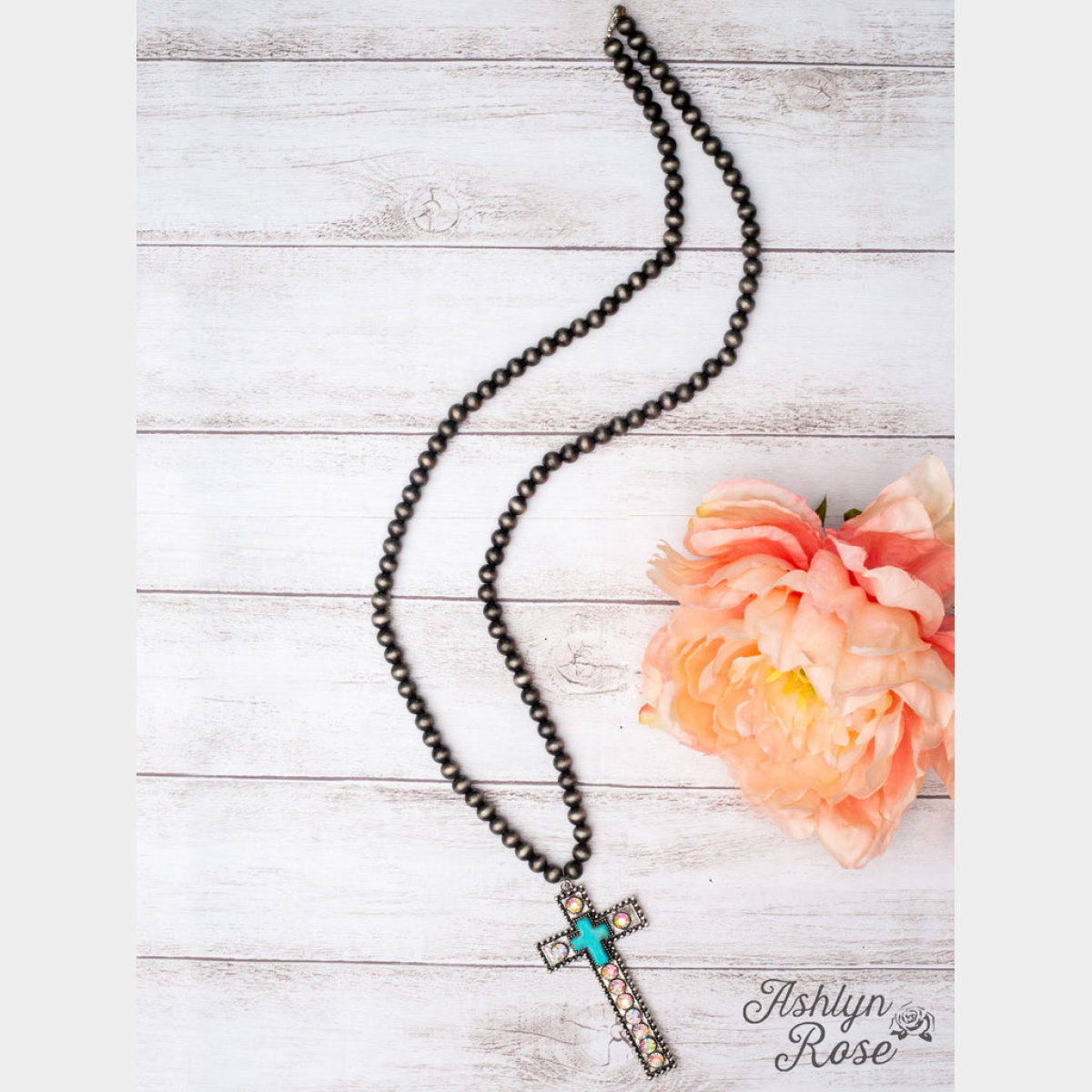 Rhinestone Turquoise Cross Pendant Necklace