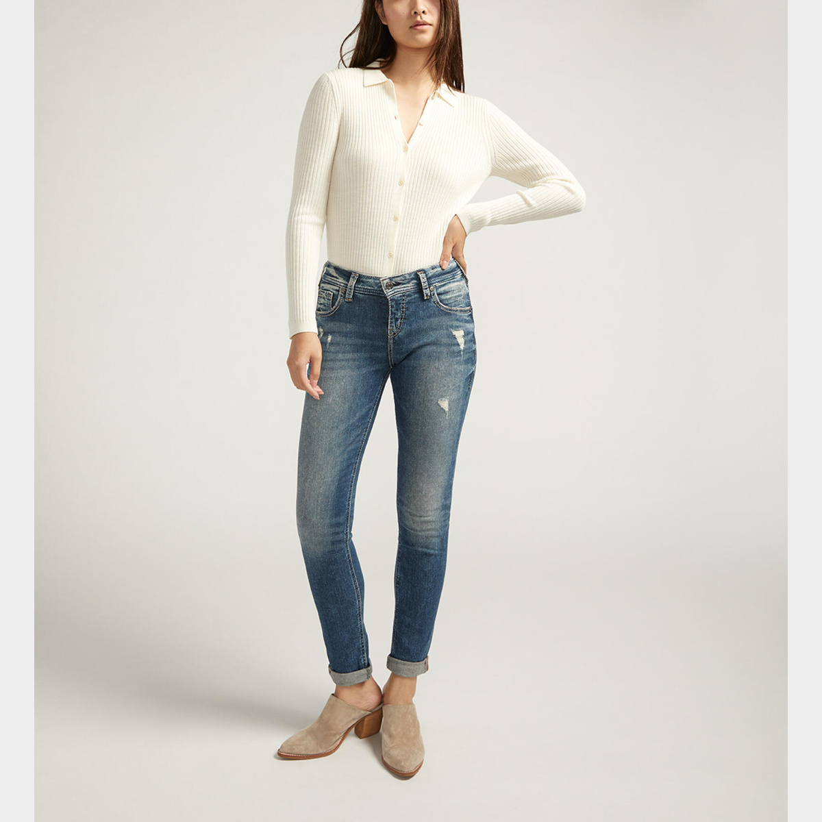 Silver Jeans Co. Girlfriend Mid Rise Skinny Jeans