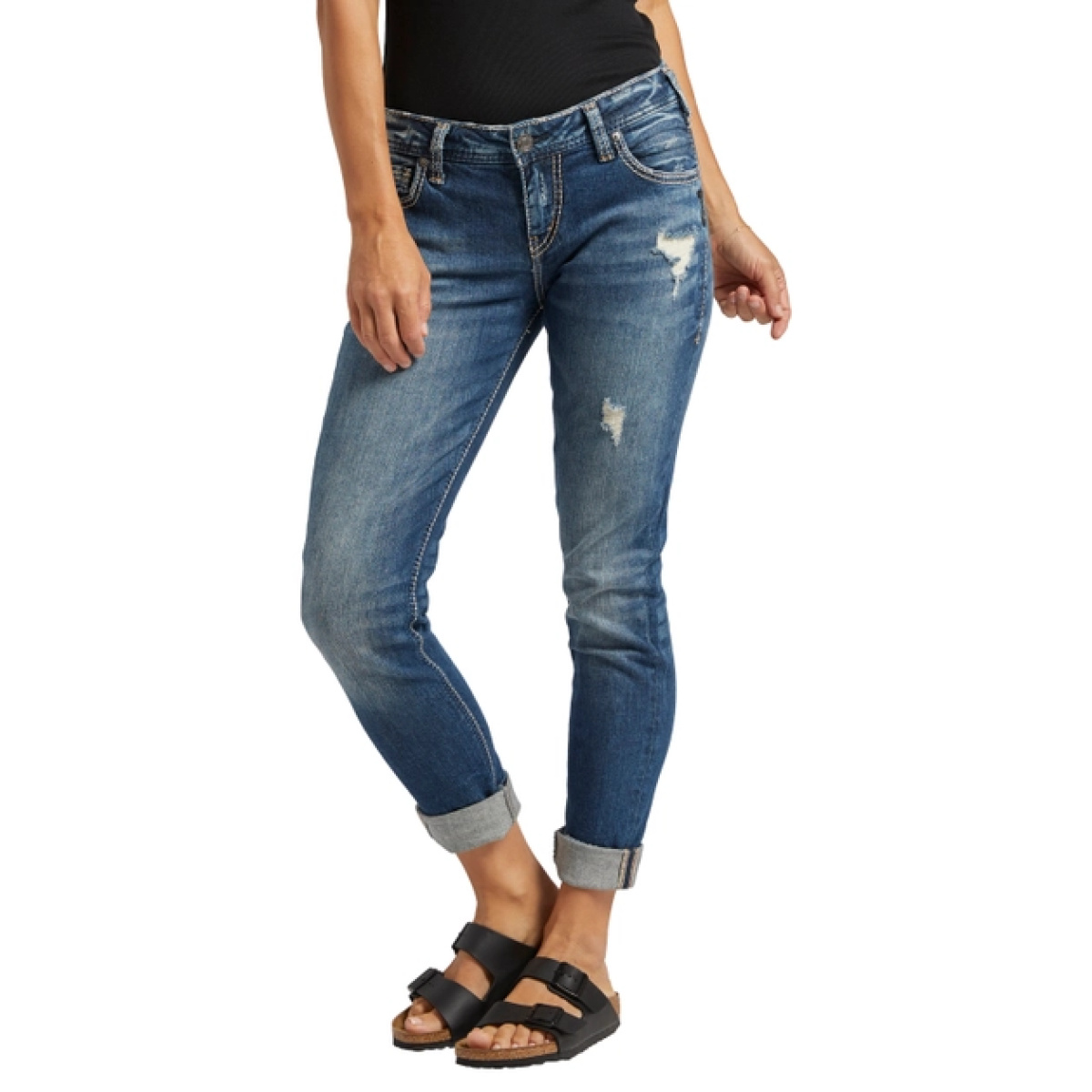 Silver Jeans Co. Girlfriend Mid Rise Skinny Jeans