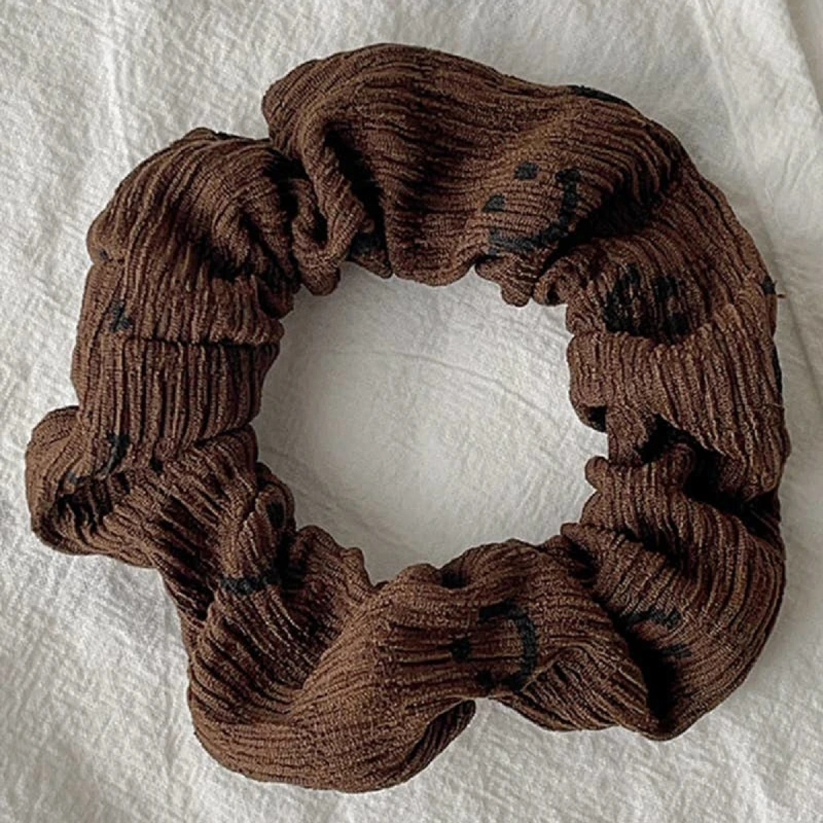 Smiley Face - Hair Scrunchies - Brown