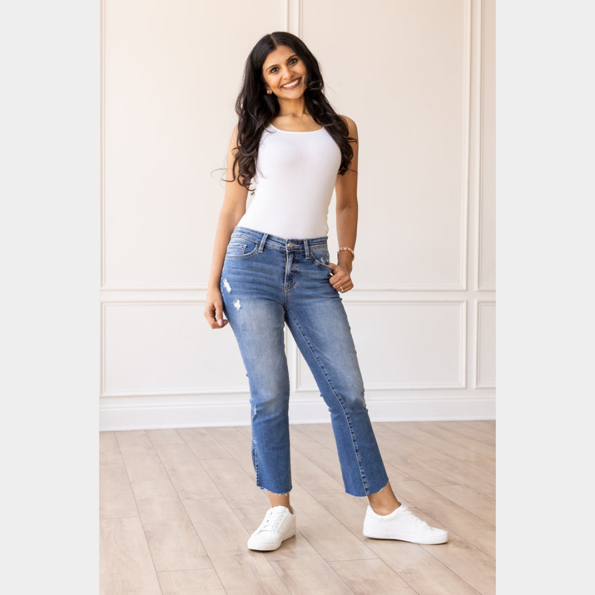 The Maya Mid Wash Slit Jeans