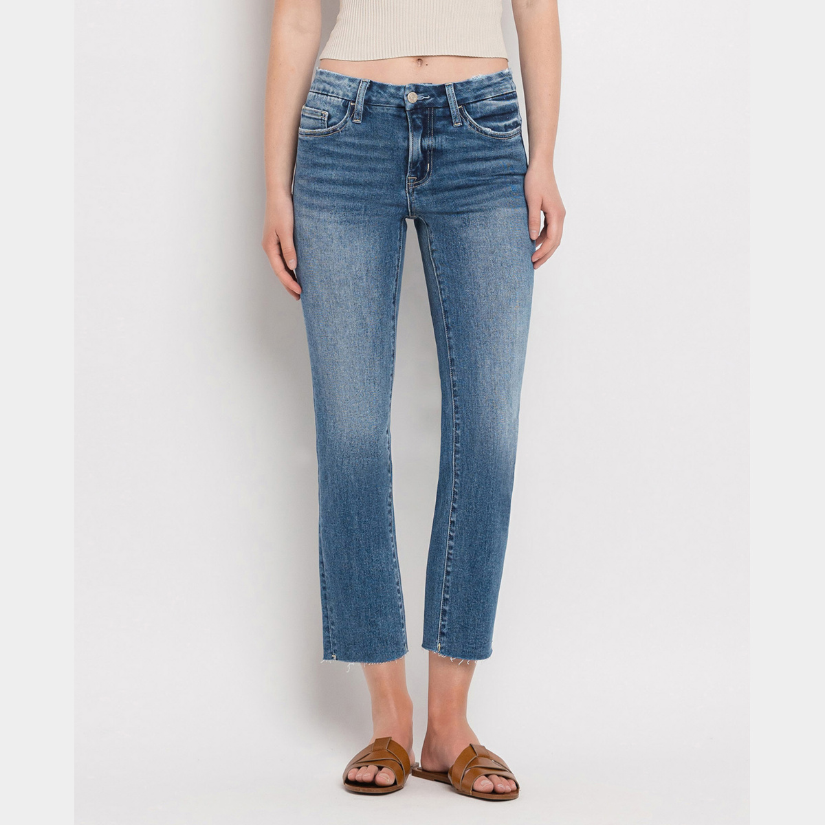 Mid Rise Crop Slim Straight Jeans