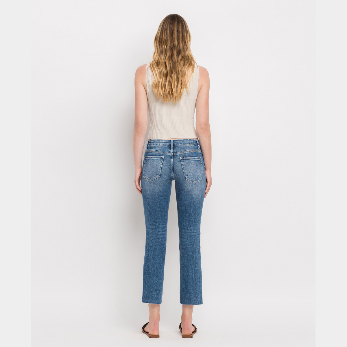 Mid Rise Crop Slim Straight Jeans