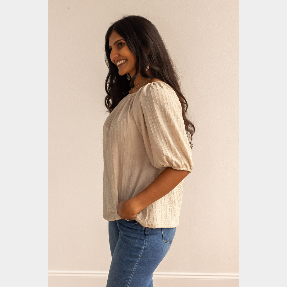 Beige Breeze Elegance Off The Shoulder Top