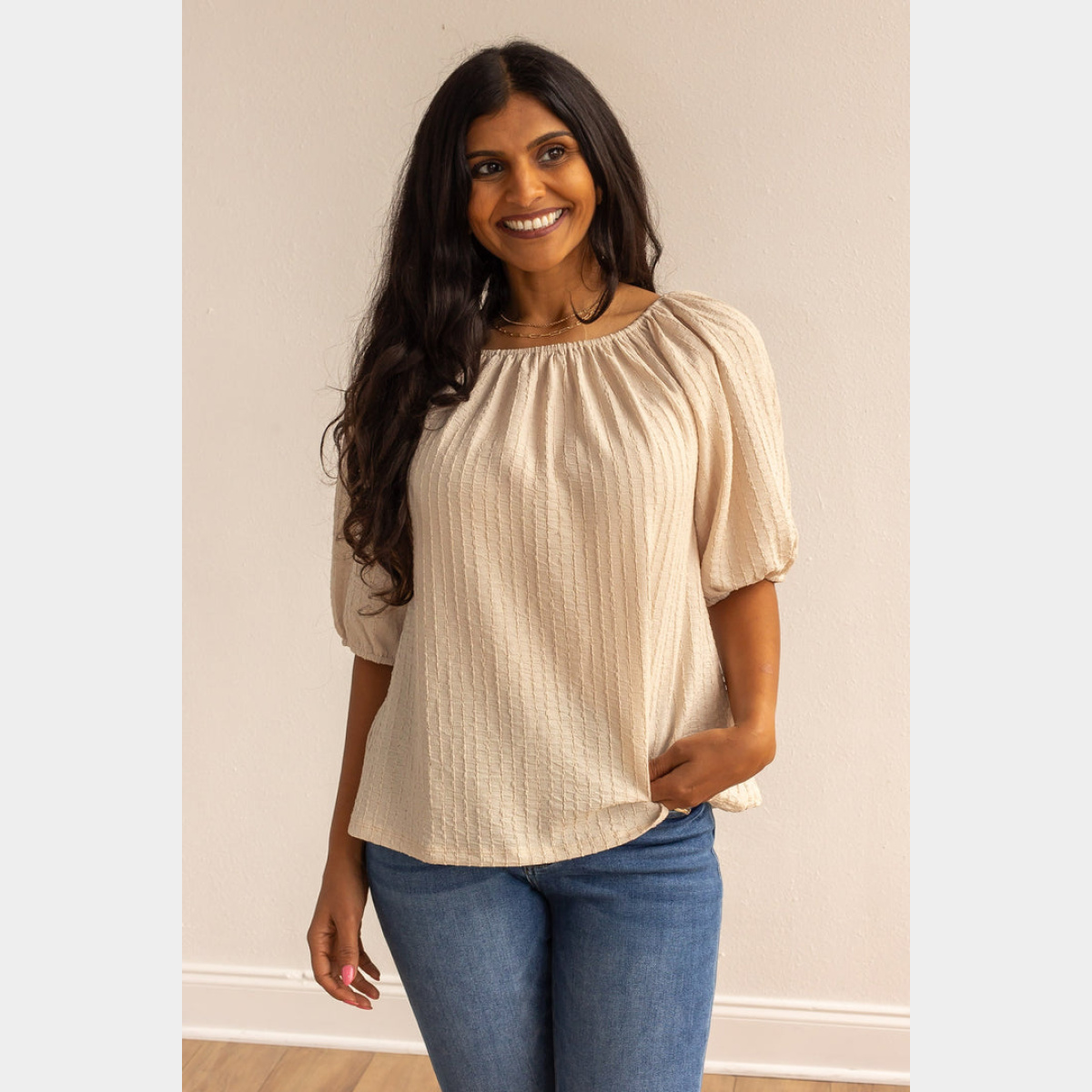 Beige Breeze Elegance Off The Shoulder Top