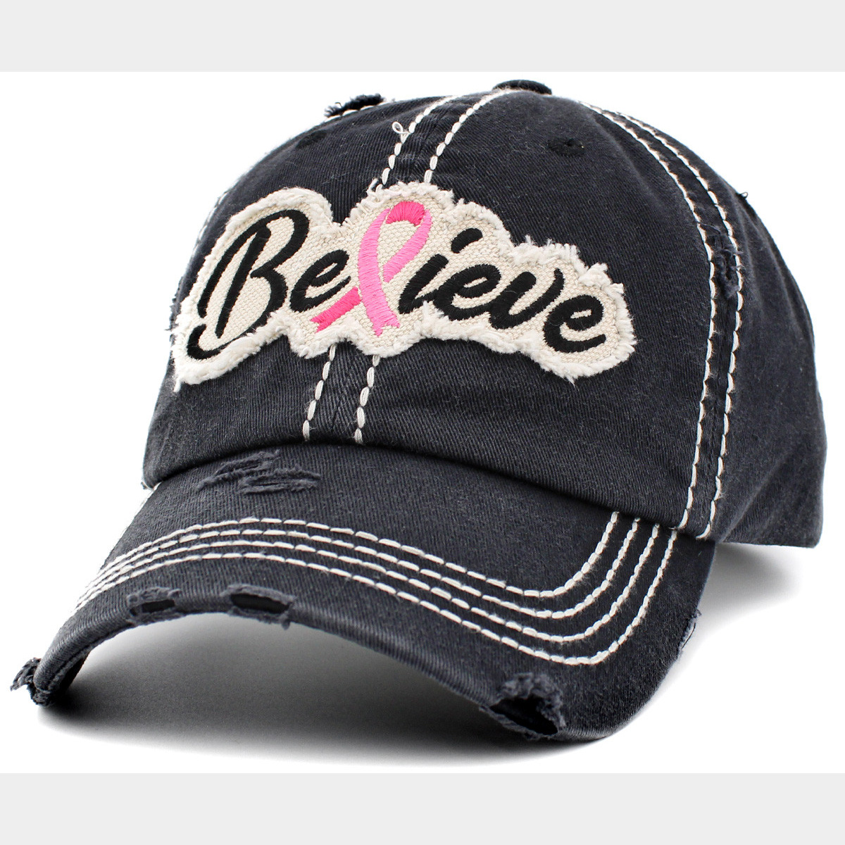 Believe Pink Ribbon Washed Vintage Ballcap