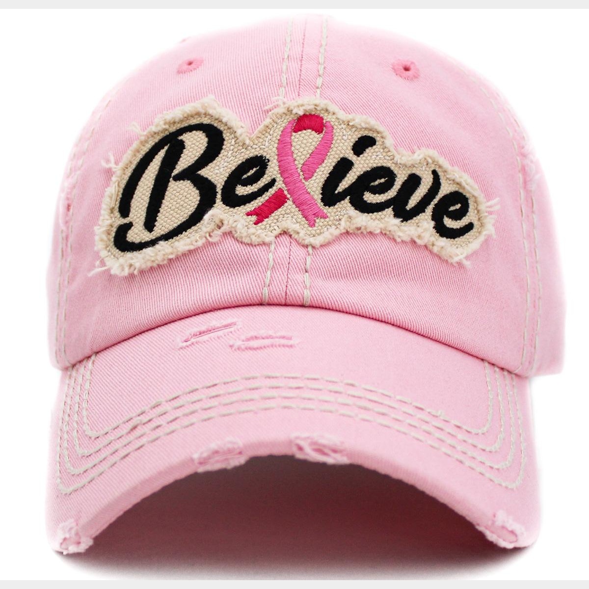 Believe Pink Ribbon Washed Vintage Ballcap