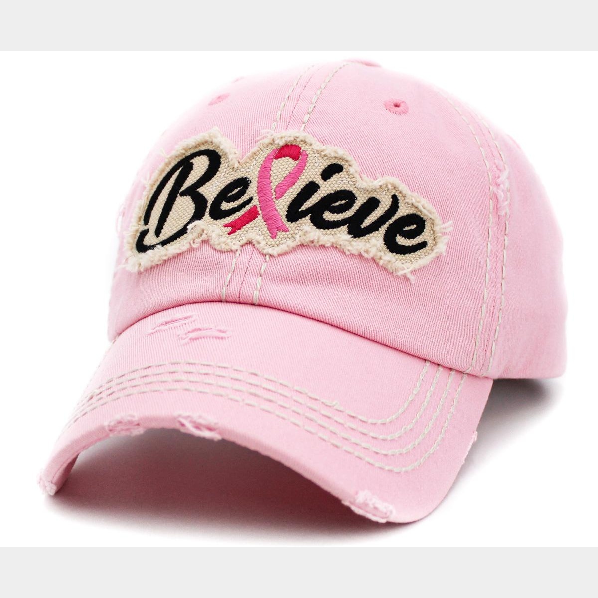 Believe Pink Ribbon Washed Vintage Ballcap