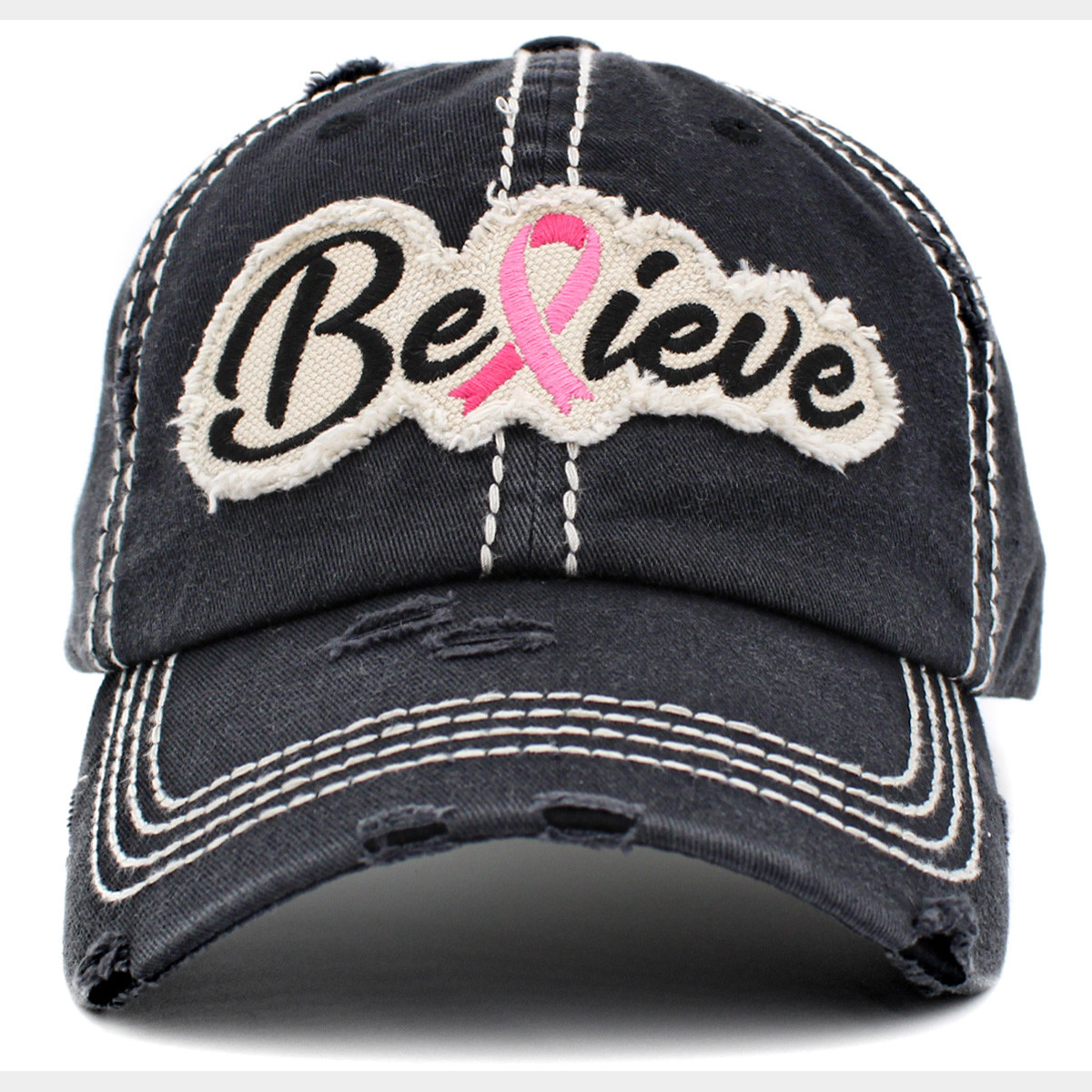 Believe Pink Ribbon Washed Vintage Ballcap