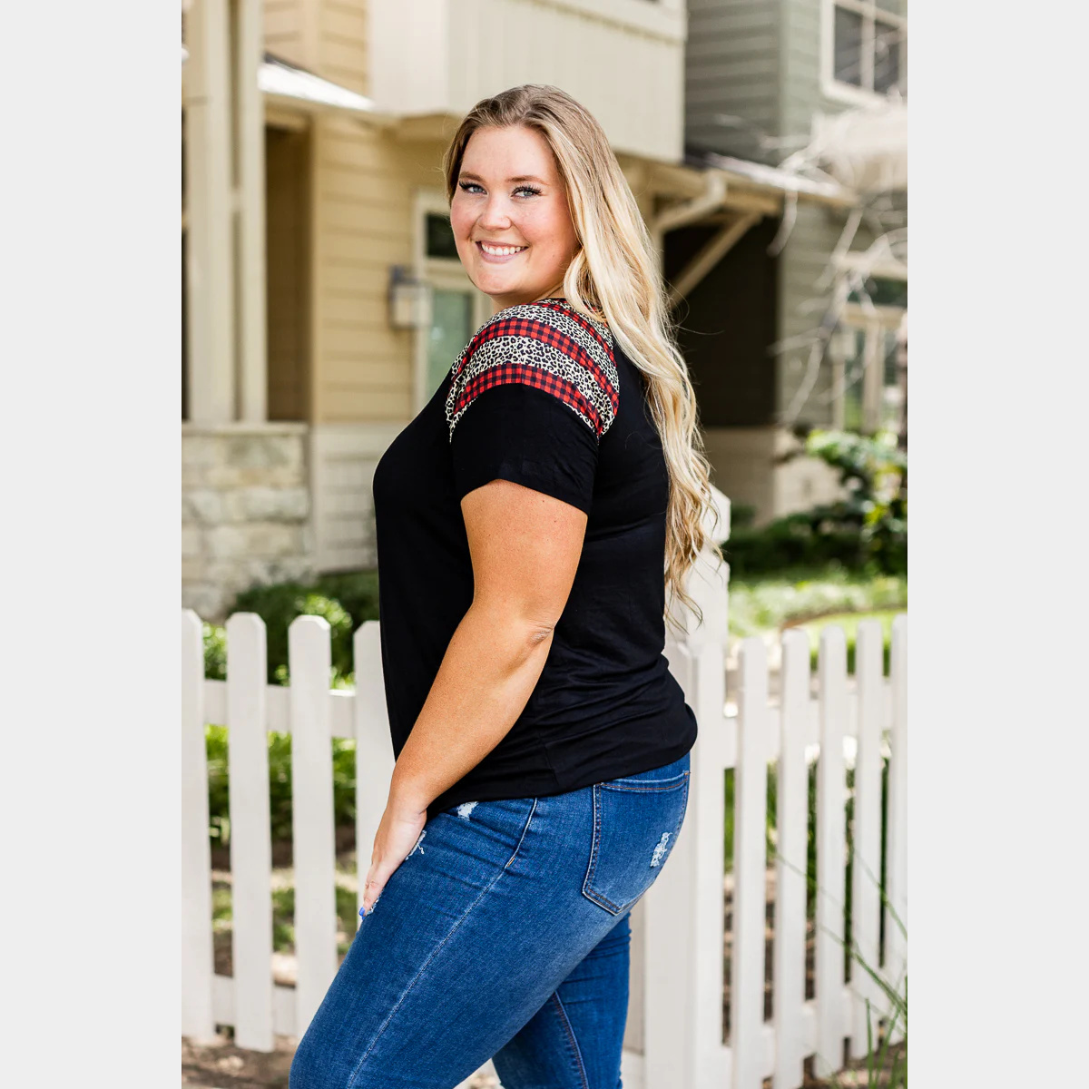 Black Short Sleeve With Checks and Leopard