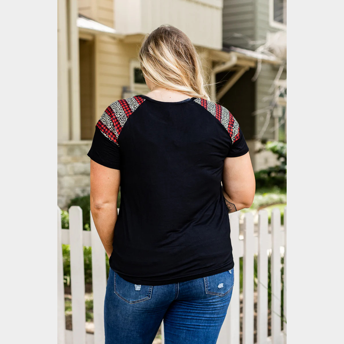 Black Short Sleeve With Checks and Leopard