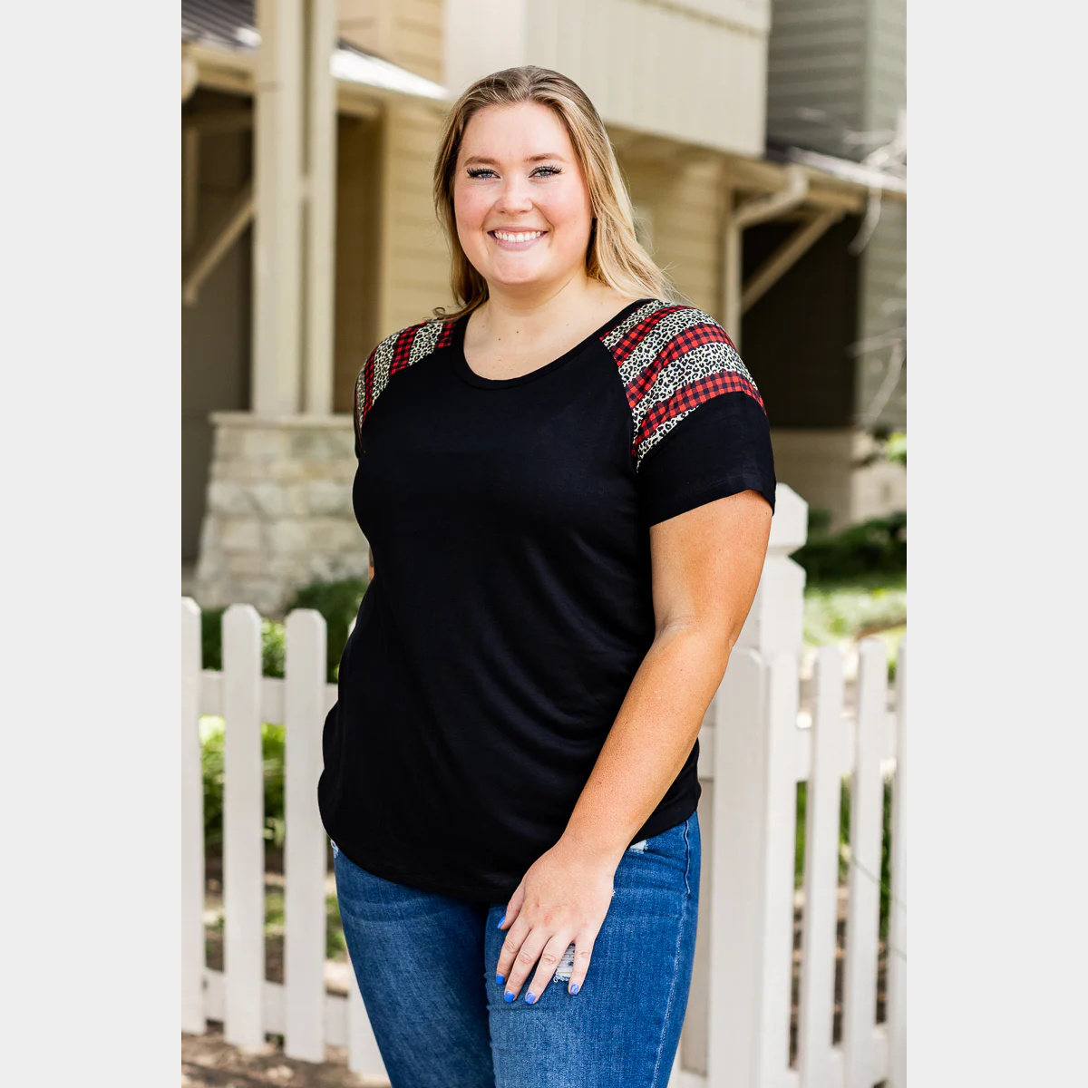 Black Short Sleeve With Checks and Leopard