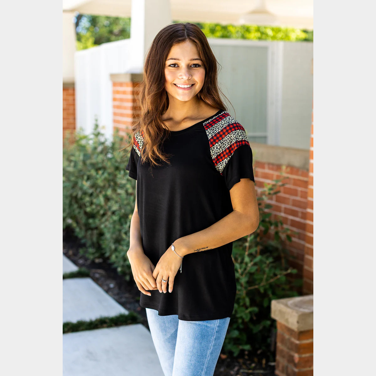 Black Short Sleeve With Checks and Leopard