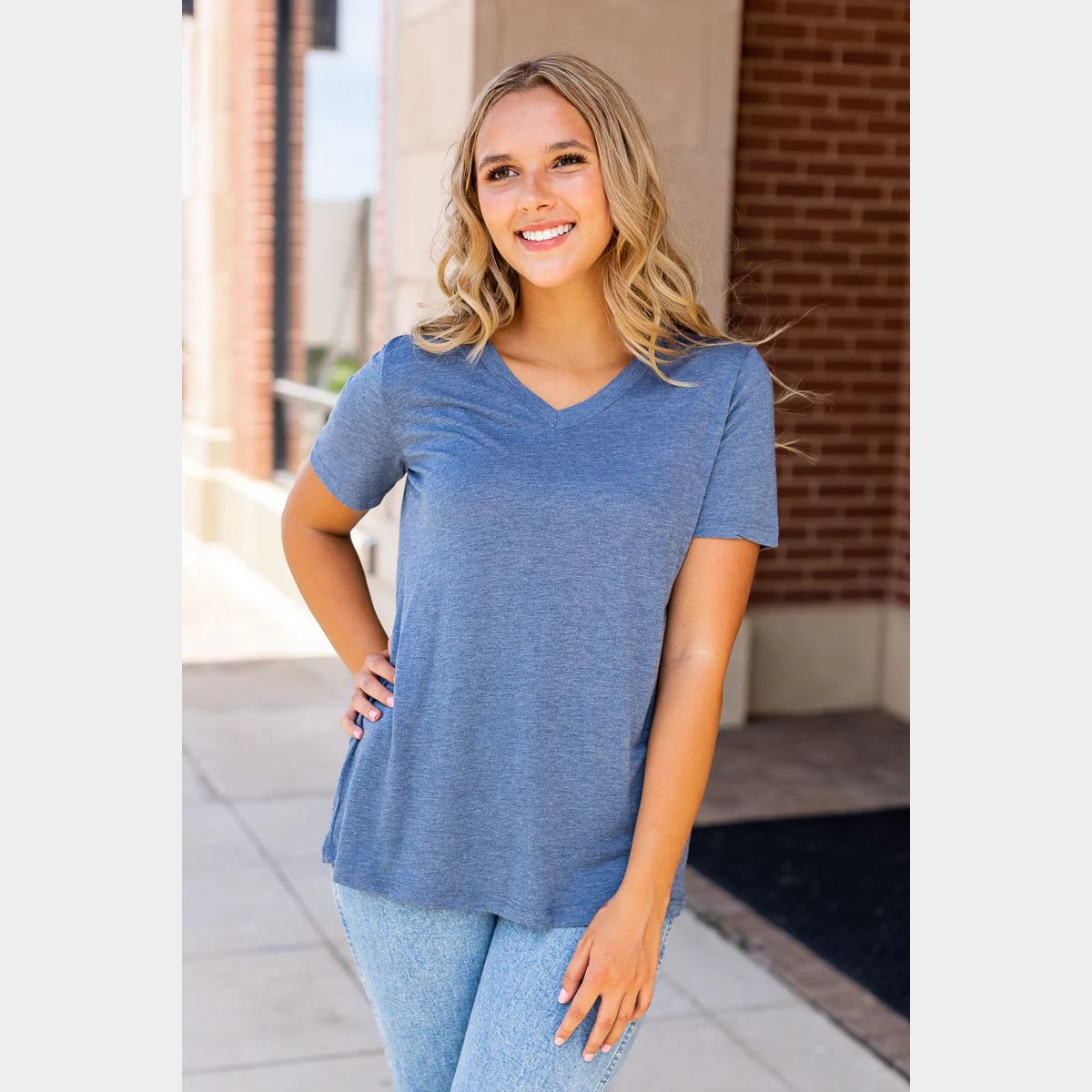 Cadet Blue V-Neck Tee (1)