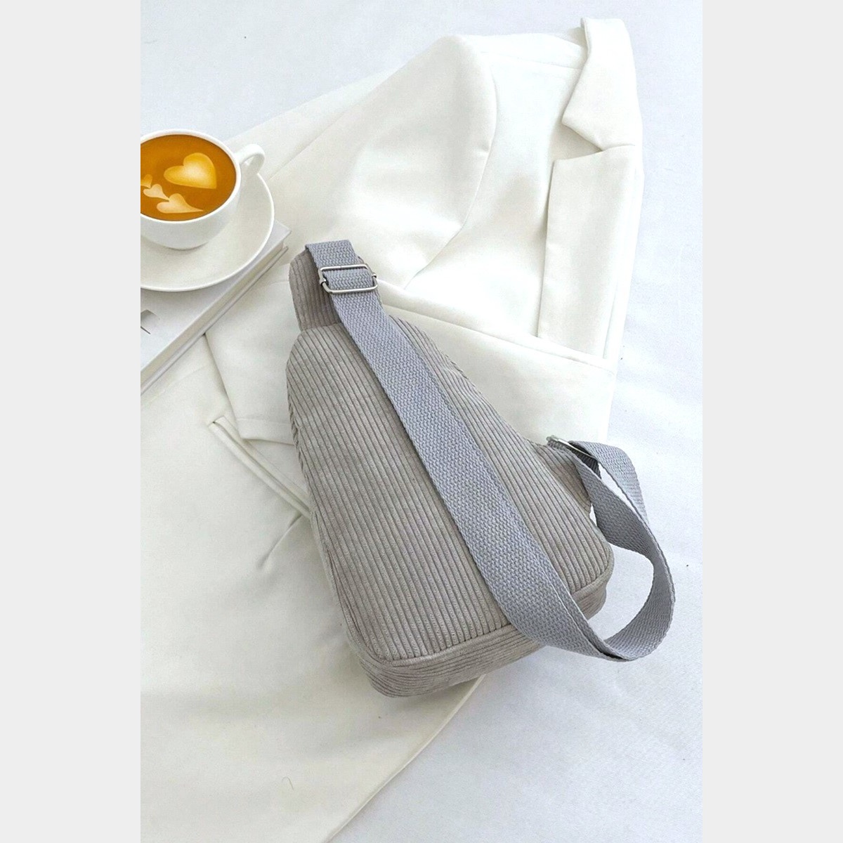 Gray Corduroy Vintage Crossbody Sling Bag