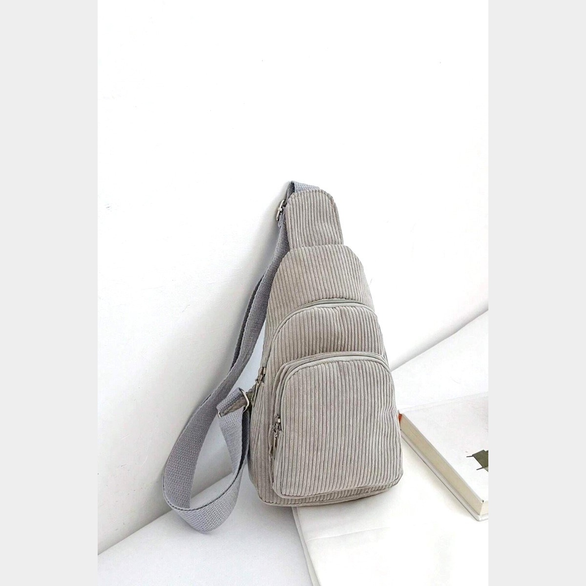 Gray Corduroy Vintage Crossbody Sling Bag