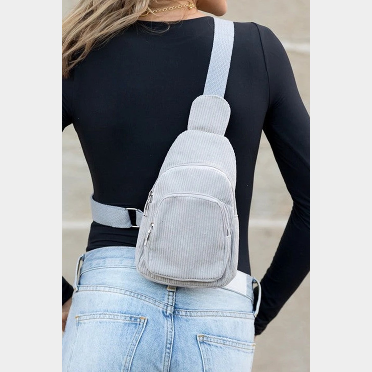 Gray Corduroy Vintage Crossbody Sling Bag