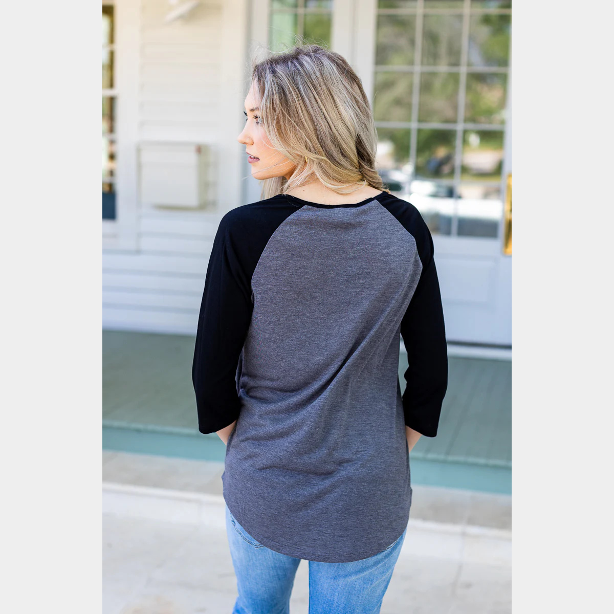 Grey & Black Striped Baseball Raglan