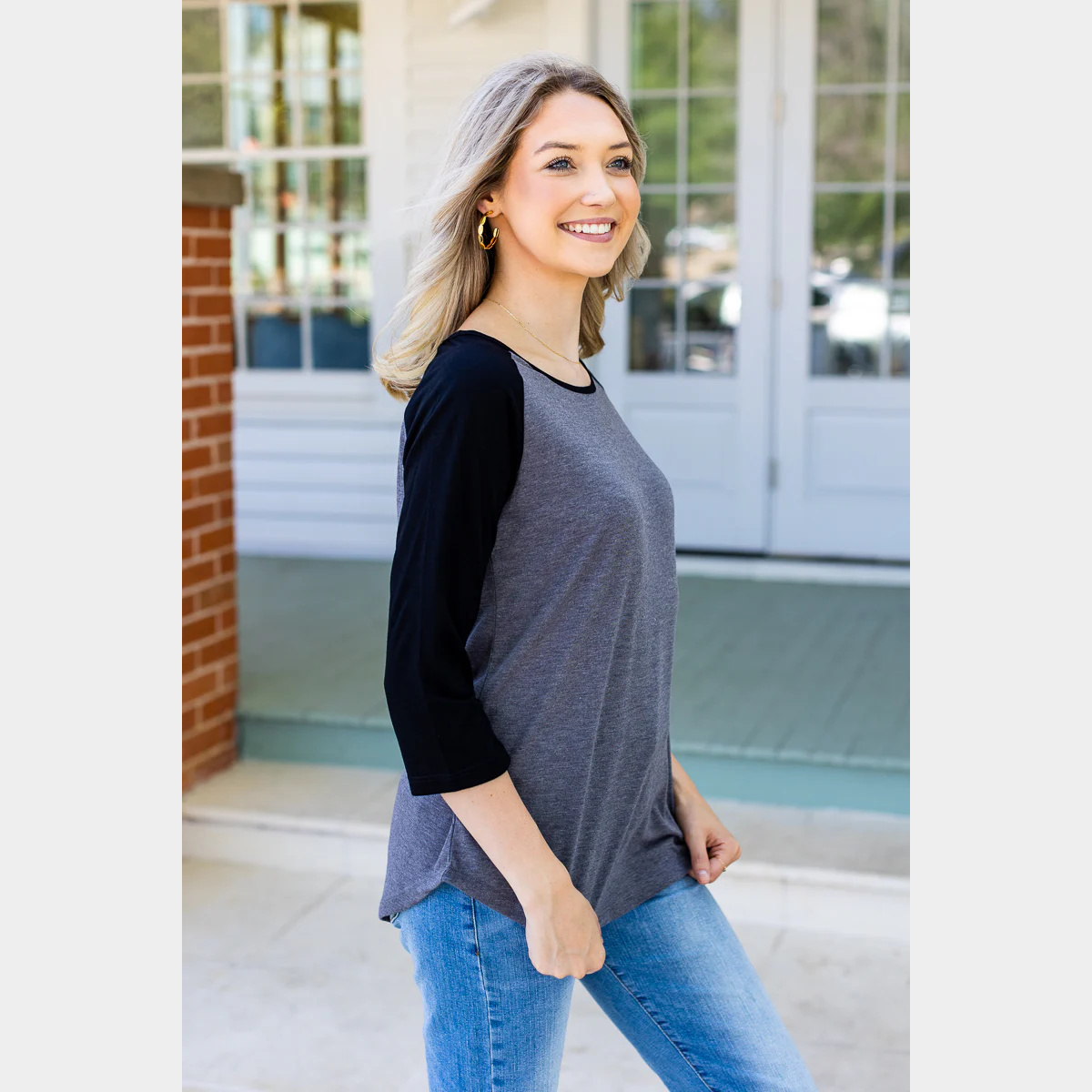 Grey & Black Striped Baseball Raglan