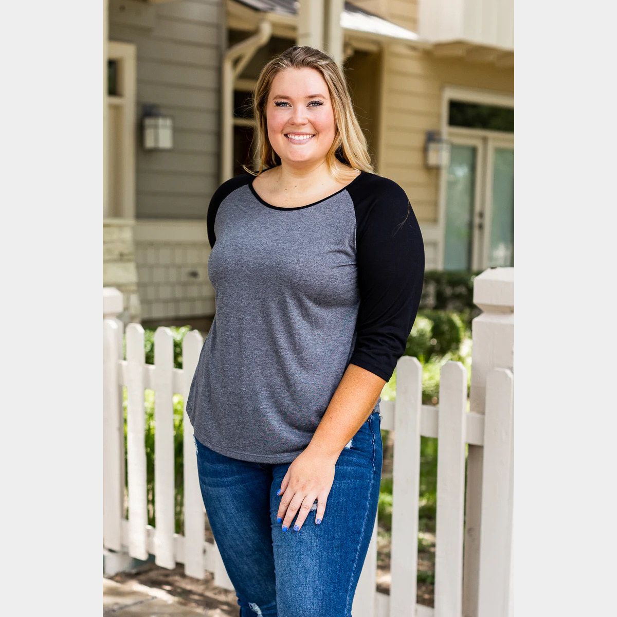 Grey & Black Striped Baseball Raglan