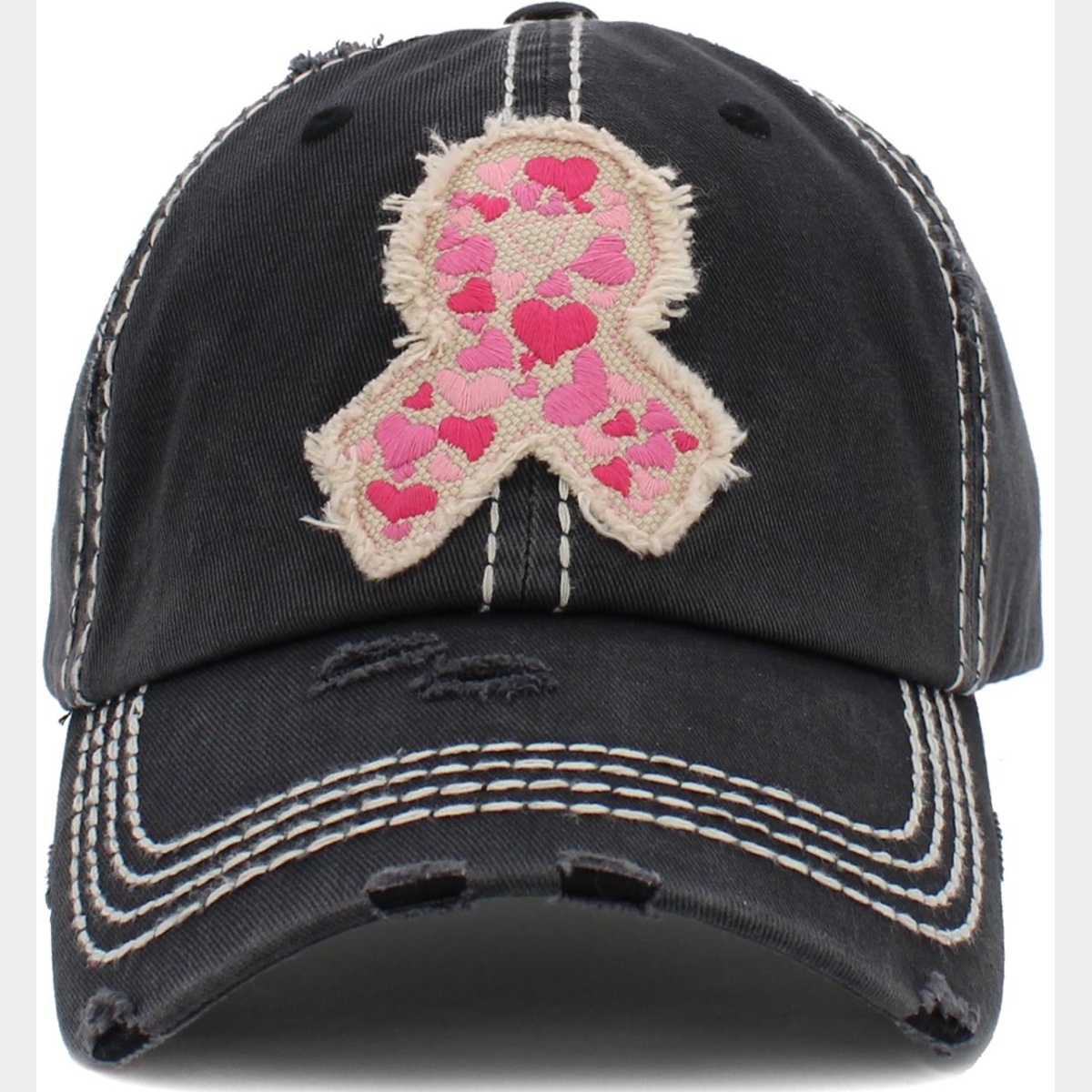 Pink Ribbon Hearts Washed Vintage Ballcap