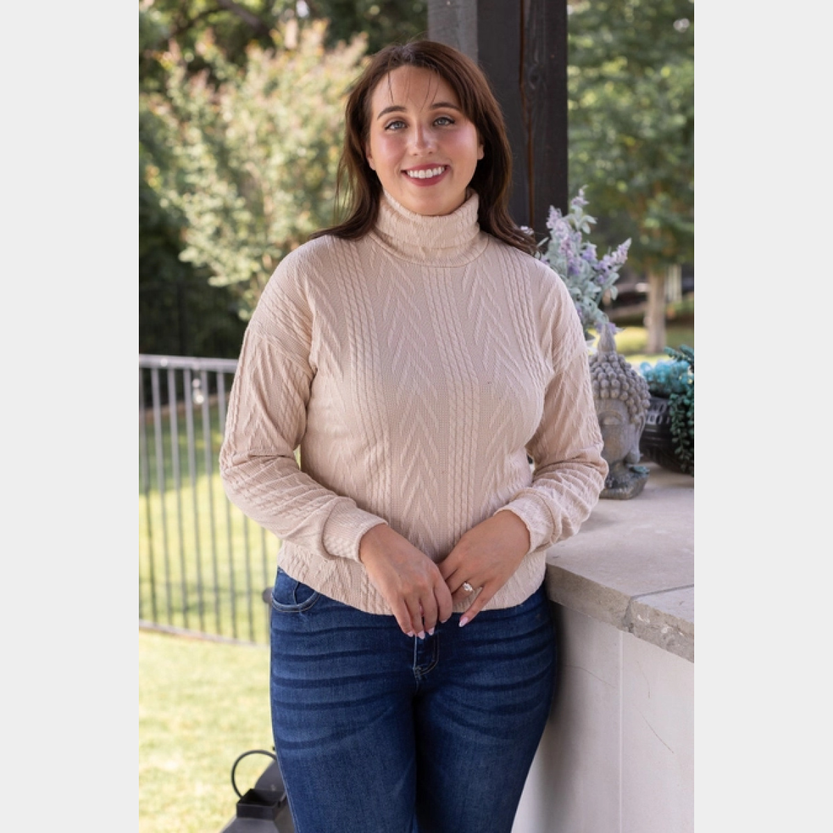 Beige Turtle Neck Knit Sweater