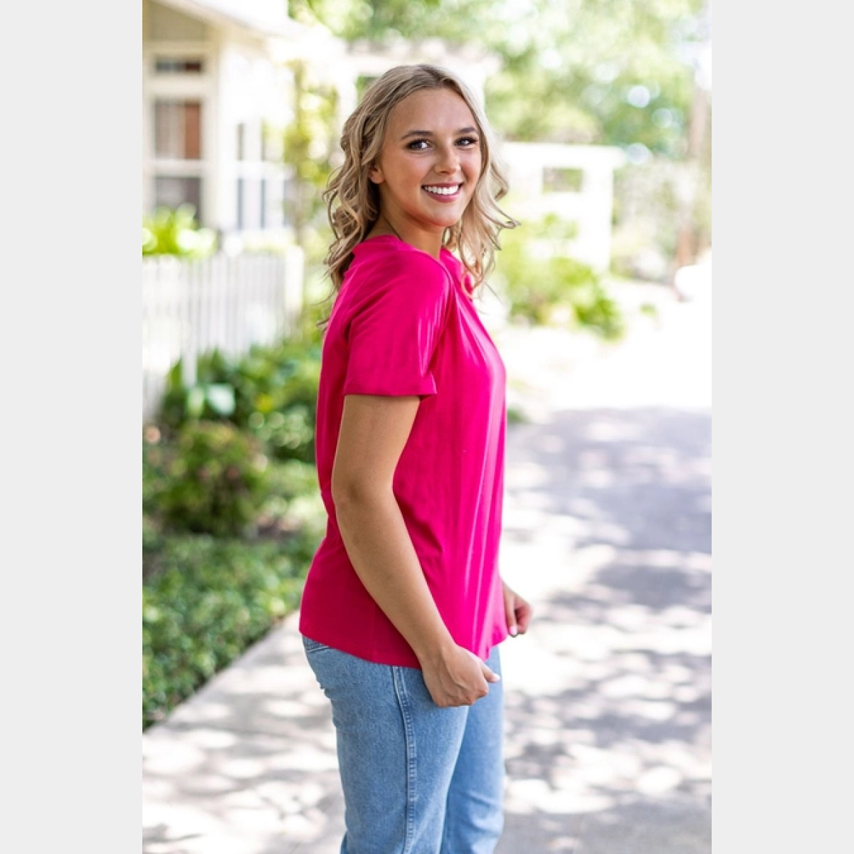 Berry Pink Crewneck Loose Fit Tee