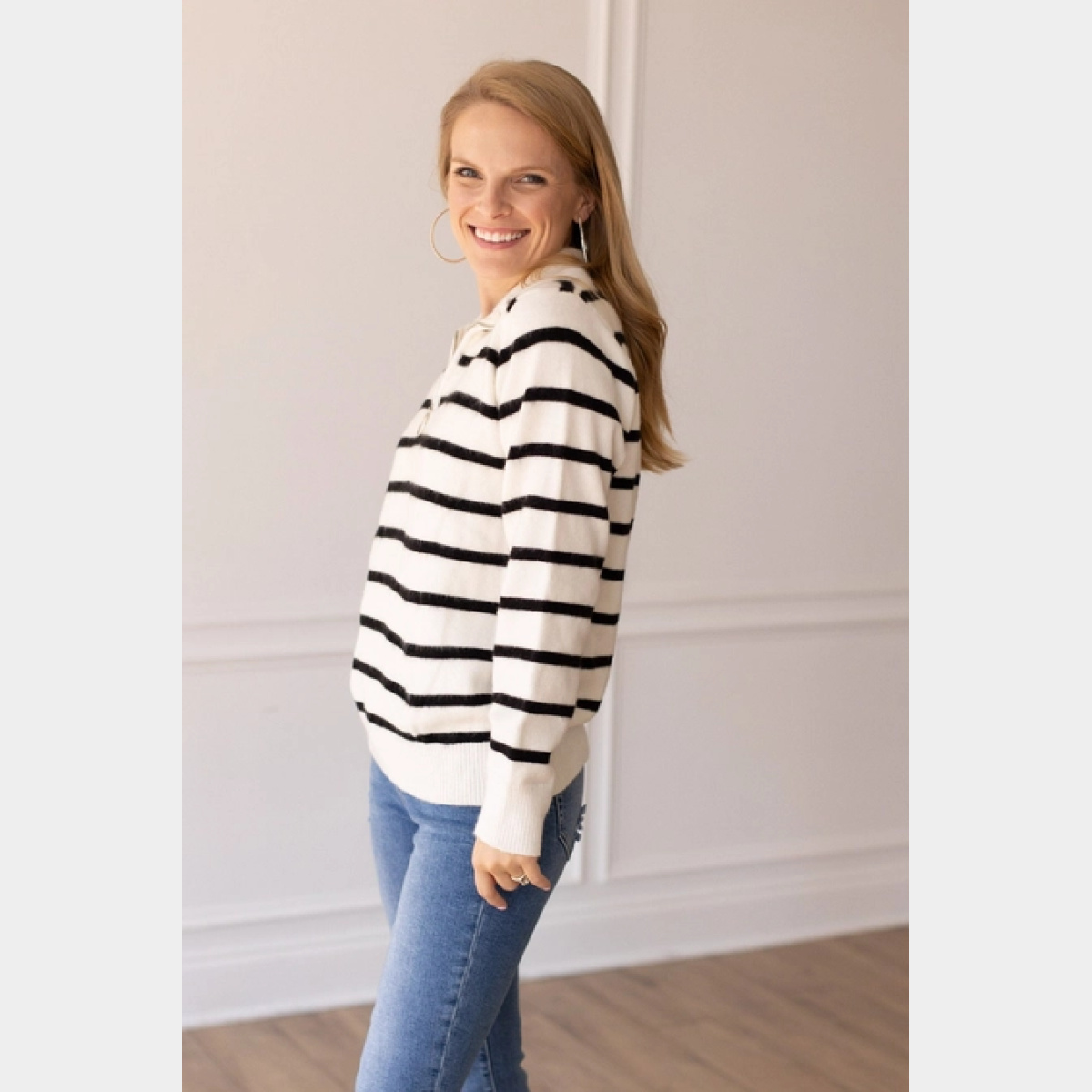 Black and White Stripe Quarter Zip Sweater