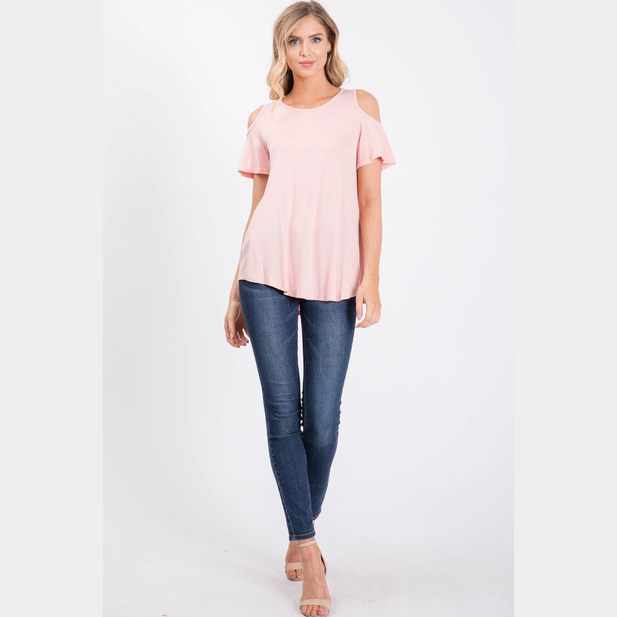 Blush Cold Shoulder round neck swing top