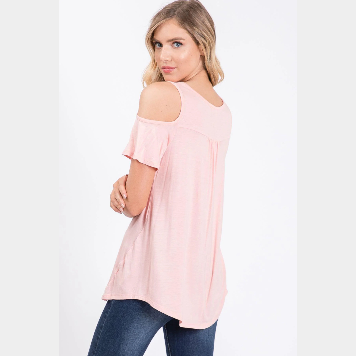 Blush Cold Shoulder round neck swing top