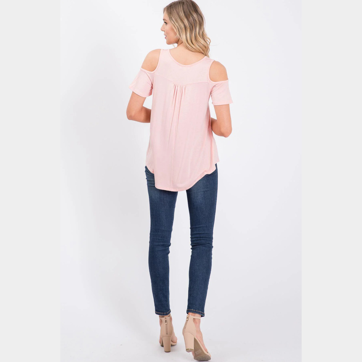 Blush Cold Shoulder round neck swing top