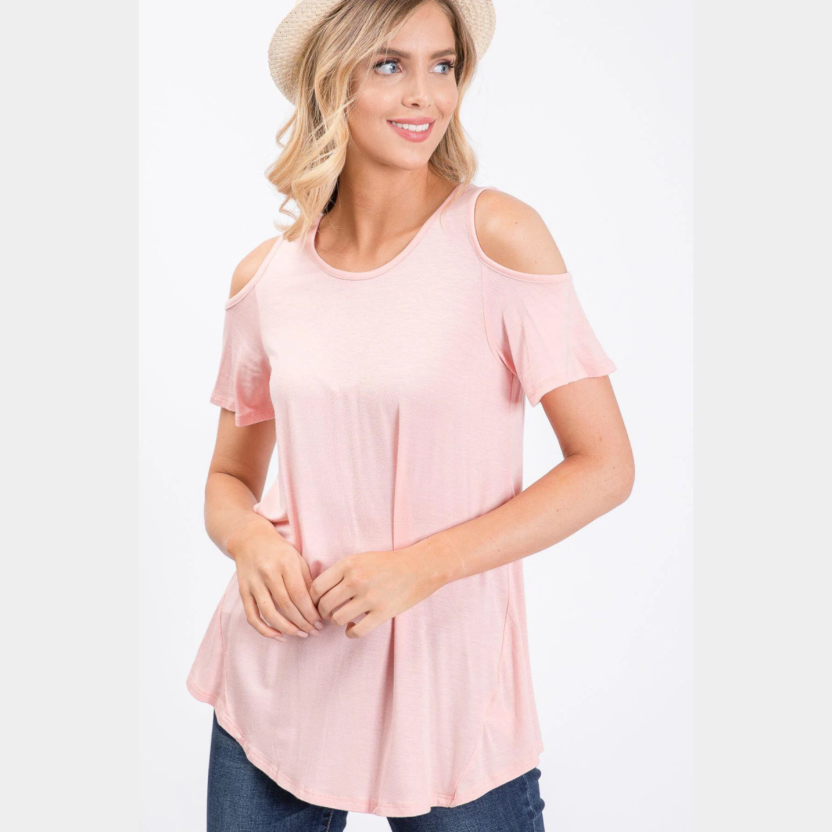 Blush Cold Shoulder round neck swing top