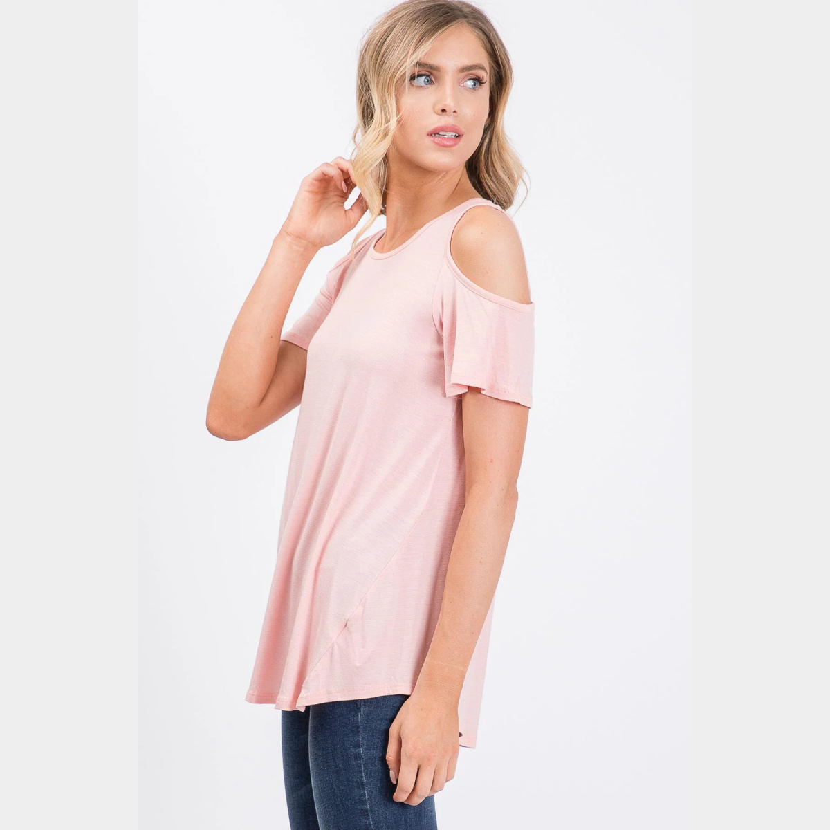 Blush Cold Shoulder round neck swing top